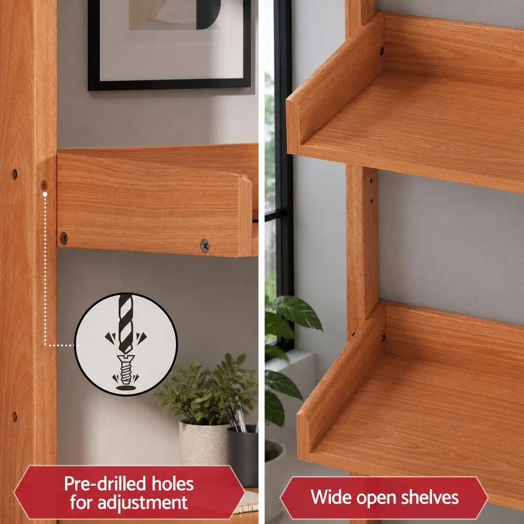 Floating Bookshelf 5-Tier Open Foldable Display Shelf Oak Wood Living Room