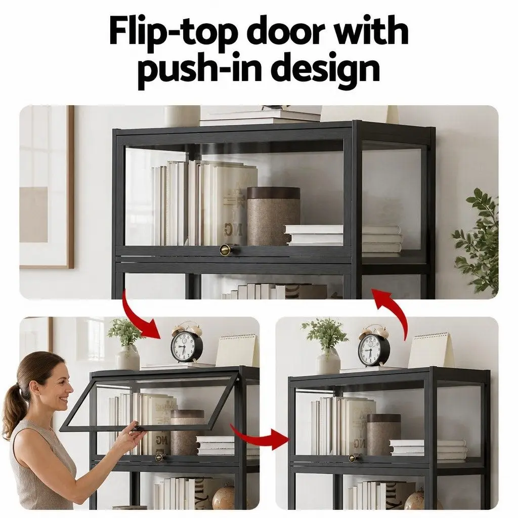 5-Tier Display Cabinet Storage Bookshelf Living Room Black Acrylic Panel
