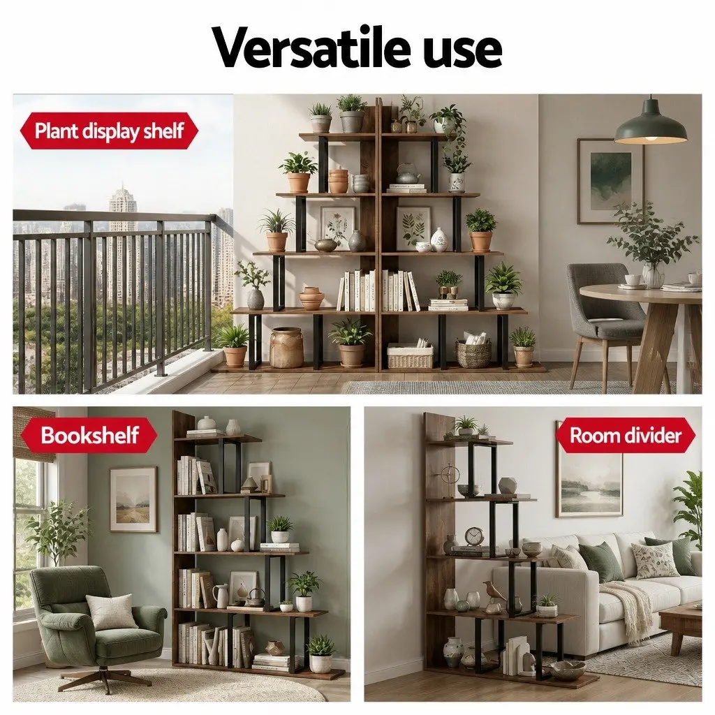 L Shaped 5 Tier Bookshelf Walnut Vertical Storage Display Unit for Living Room or Bedroom