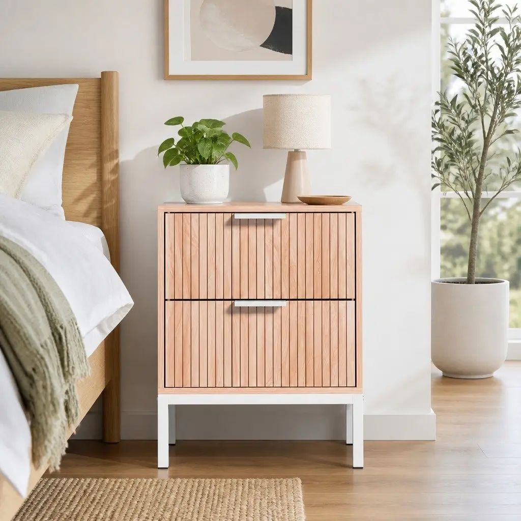 Bedside Table 2 Drawers Nightstand Storage Cabinet Side End Table Natural Pine