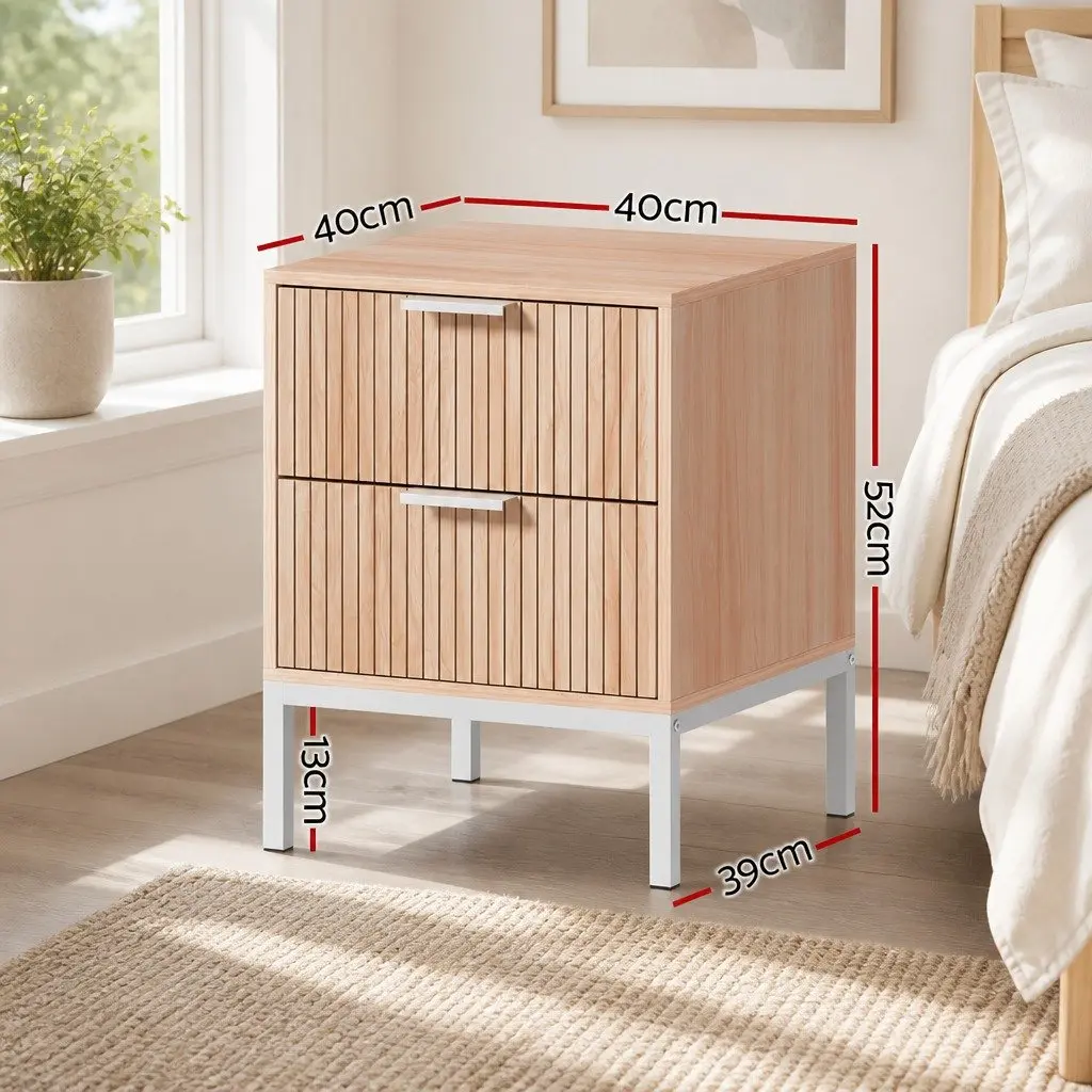 Bedside Table 2 Drawers Nightstand Storage Cabinet Side End Table Natural Pine
