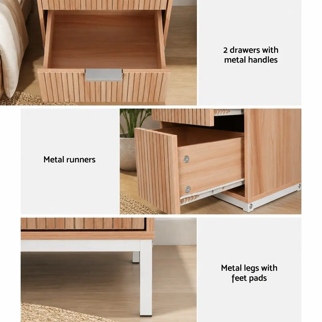 Bedside Table 2 Drawers Nightstand Storage Cabinet Side End Table Natural Pine