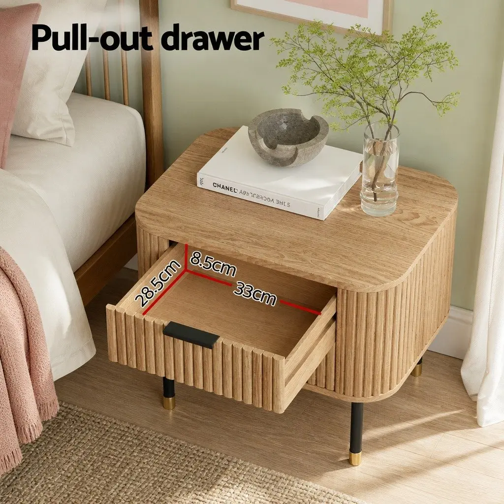 Bedside Table 2 Drawers Storage Wood Pine Bedroom Nightstand Metal Legs