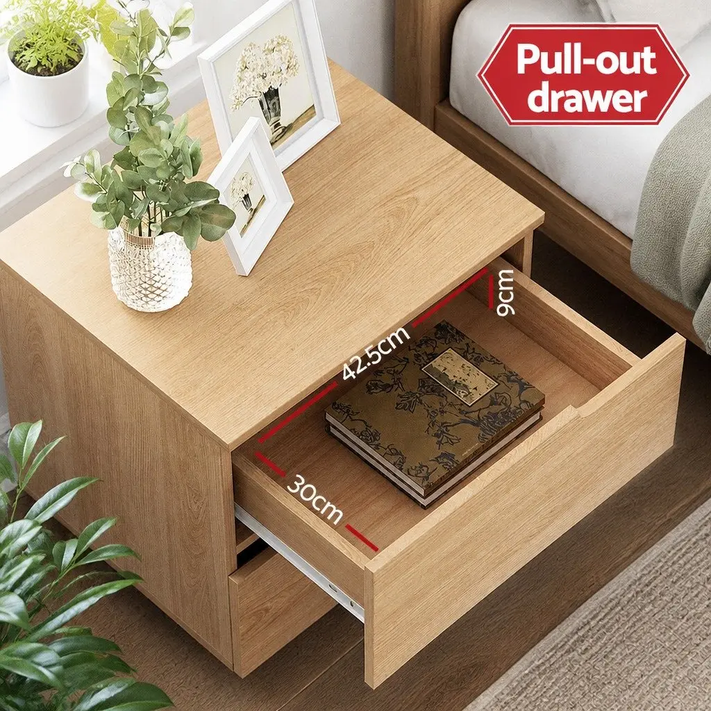 Bedside Table 2 Drawers Nightstand Pine Wood Effect Storage Cabinet Bedroom