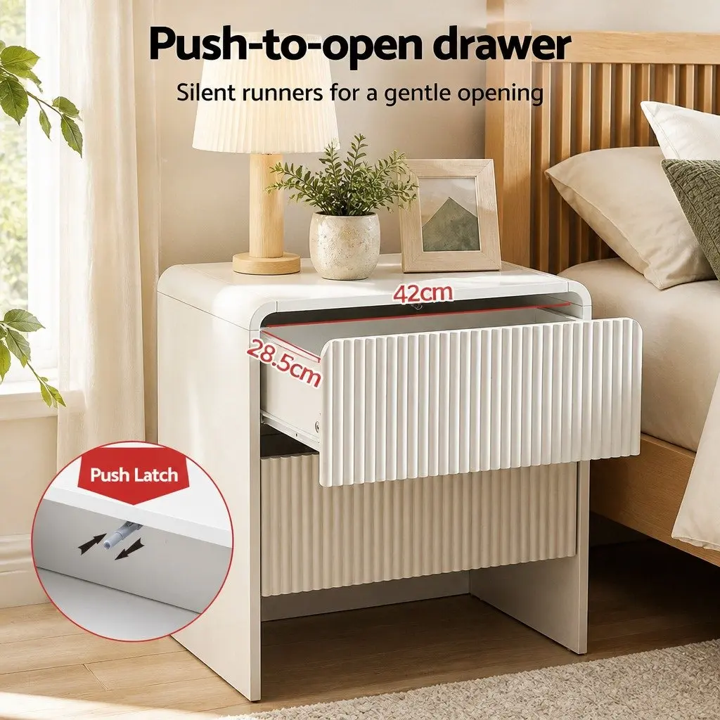 Bedside Table 2 Drawers Beige MDF Storage Cabinet Bedroom Living Room Furniture