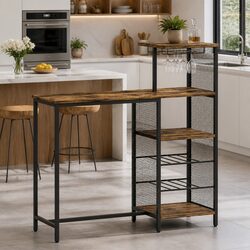 Industrial Bar Table - 122cm, Walnut Finish, Multi-Level