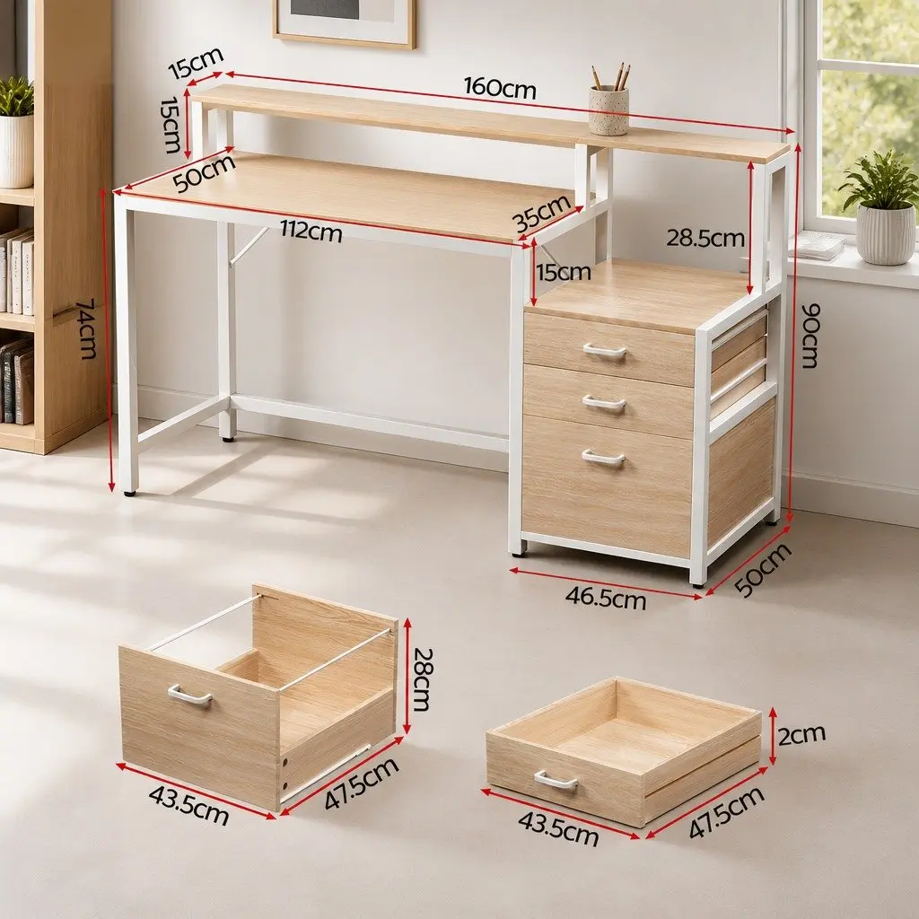 Computer Desk Home Office Study Table Oak 160cm