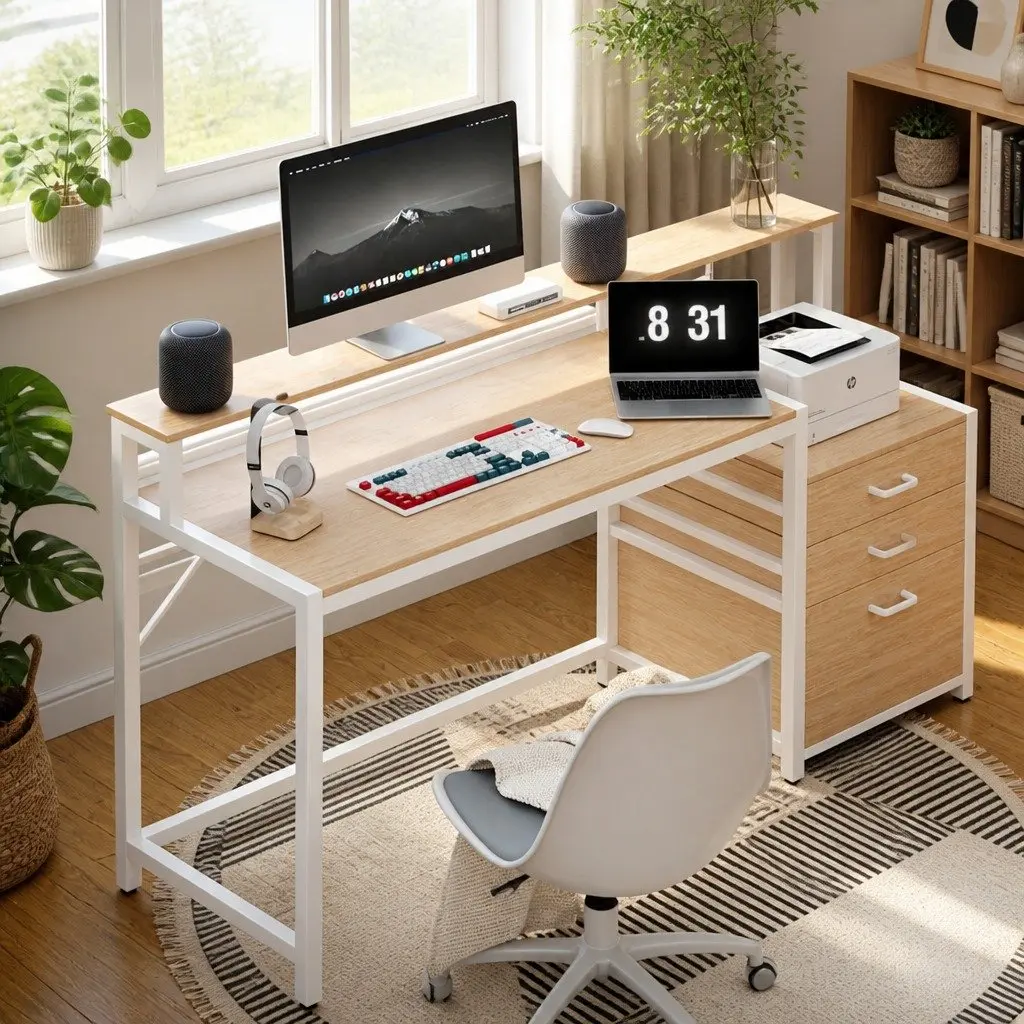 Computer Desk Home Office Study Table Oak 160cm