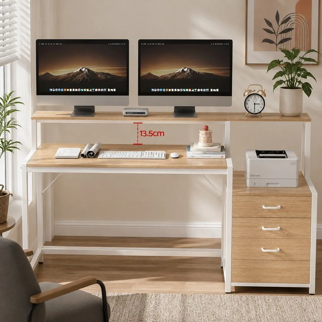 Computer Desk Home Office Study Table Oak 160cm