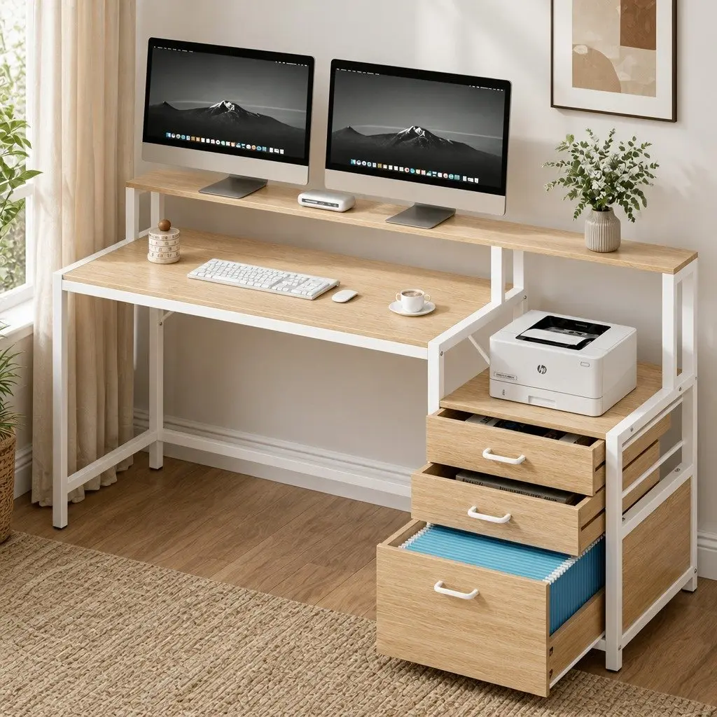 Computer Desk Home Office Study Table Oak 160cm