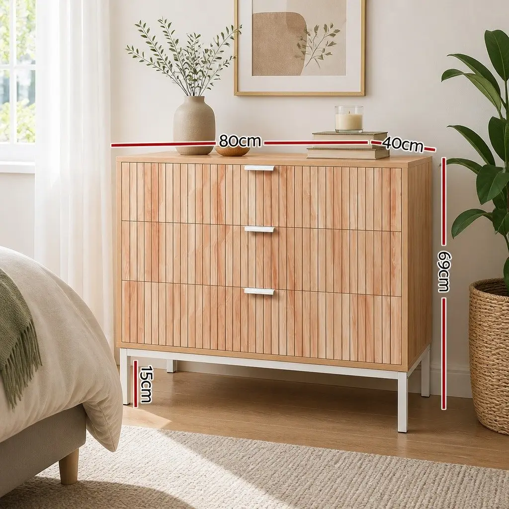 Chest of Drawers Bedroom 3 Drawer Pine Storage Dresser 80cm x 40cm x 69cm
