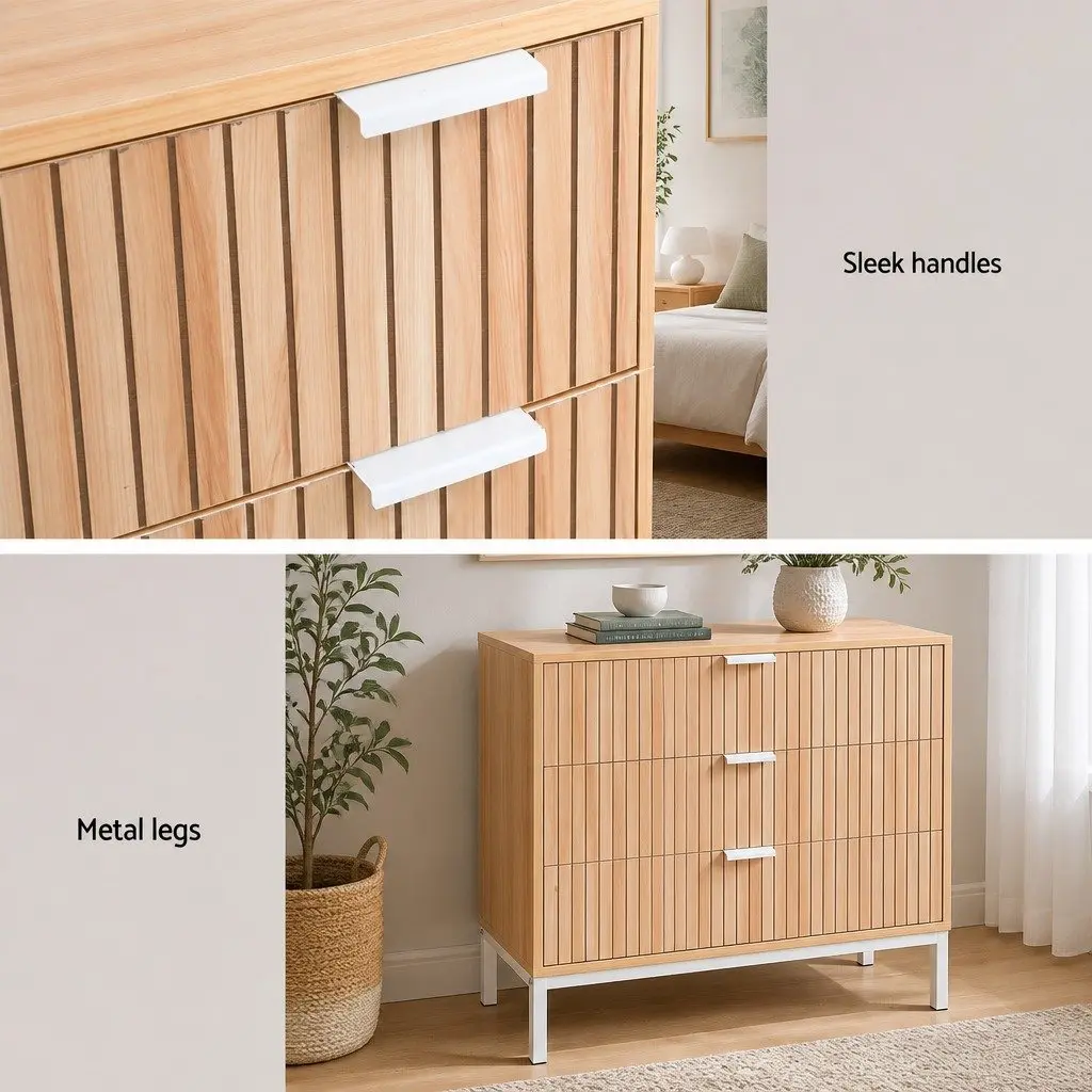 Chest of Drawers Bedroom 3 Drawer Pine Storage Dresser 80cm x 40cm x 69cm