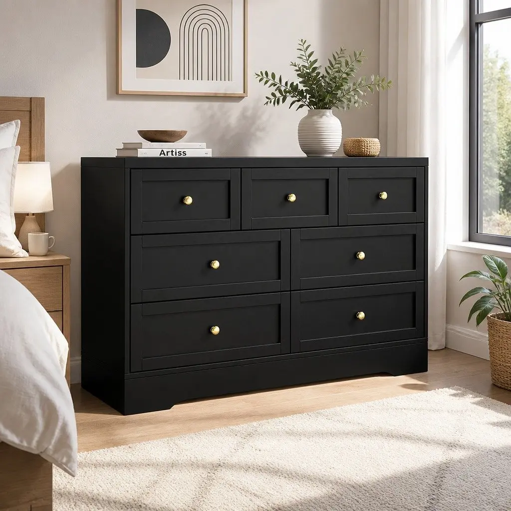7 Drawer Chest Dresser in Black