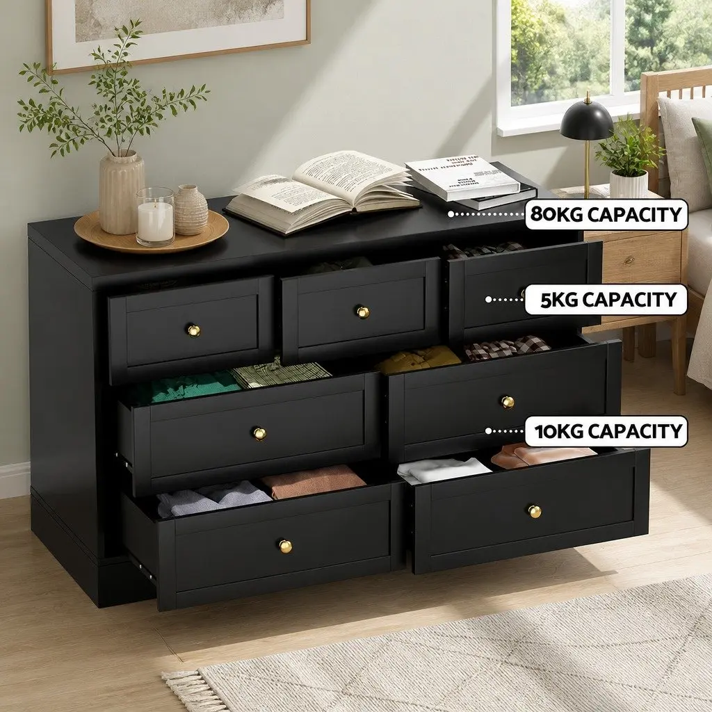 7 Drawer Chest Dresser in Black