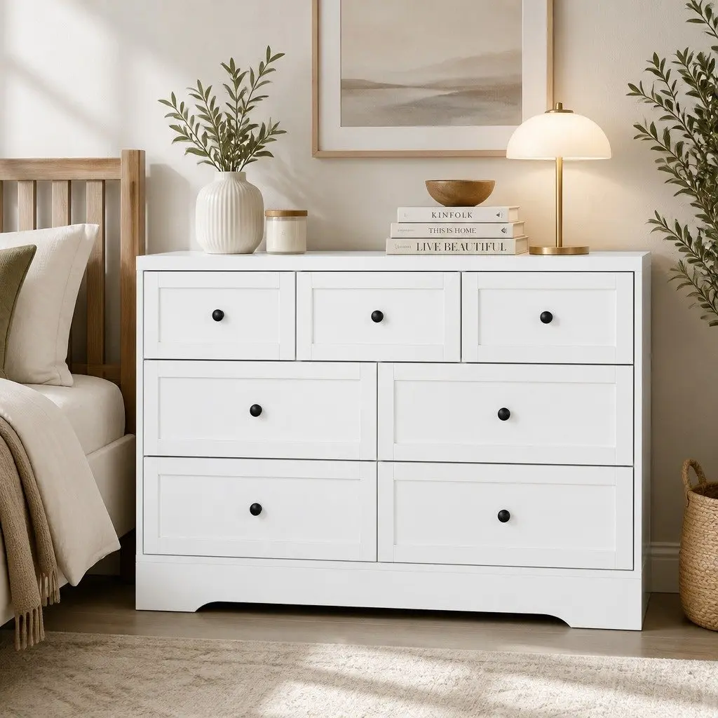 7 Drawer Chest Dresser Storage Cabinet White Bedroom