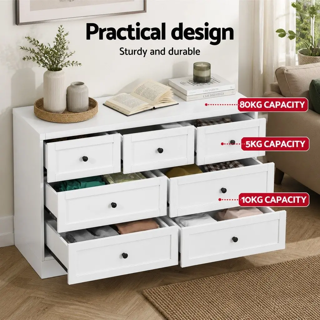 7 Drawer Chest Dresser Storage Cabinet White Bedroom