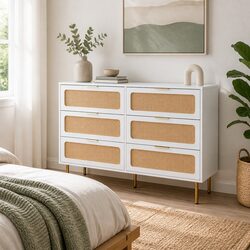Chest of 6 Drawers Storage Cabinet White Bedroom Dresser Lowboy Organiser