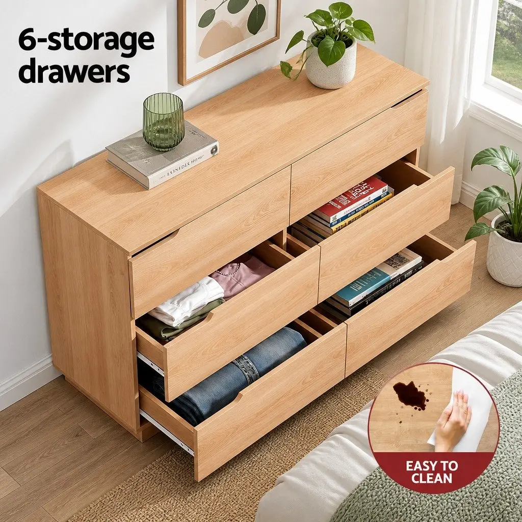6 Drawer Chest of Drawers Dresser Storage Cabinet Bedroom Furniture Pine 120x40x75.5 cm