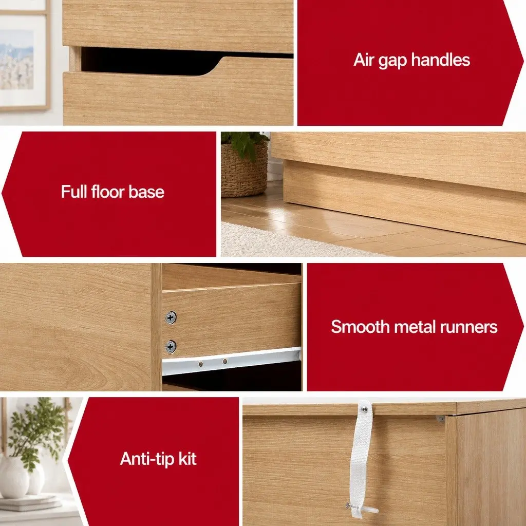 6 Drawer Chest of Drawers Dresser Storage Cabinet Bedroom Furniture Pine 120x40x75.5 cm