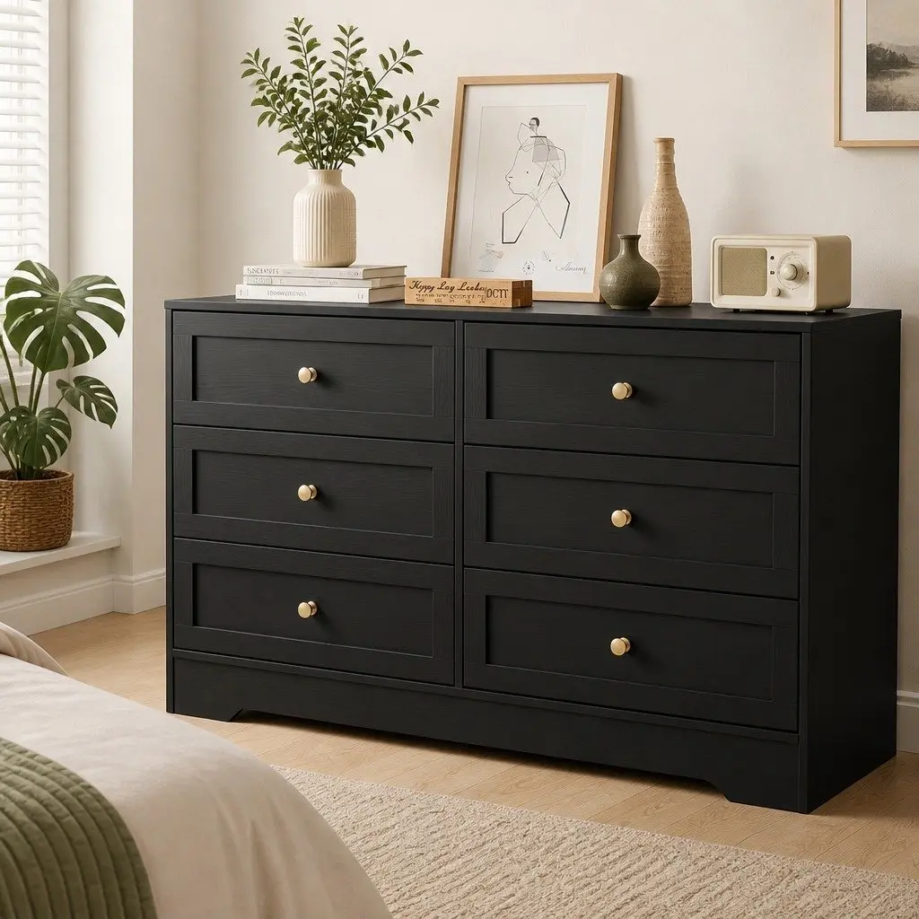 Black 6 Drawer Chest for Bedroom