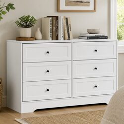 Specifications of a White Chest of Drawers with 6 Storage Drawers