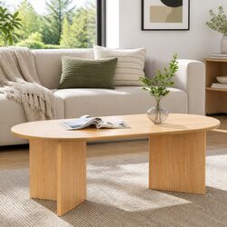 110cm Oval Coffee Table with Natural Pine and Dimensions