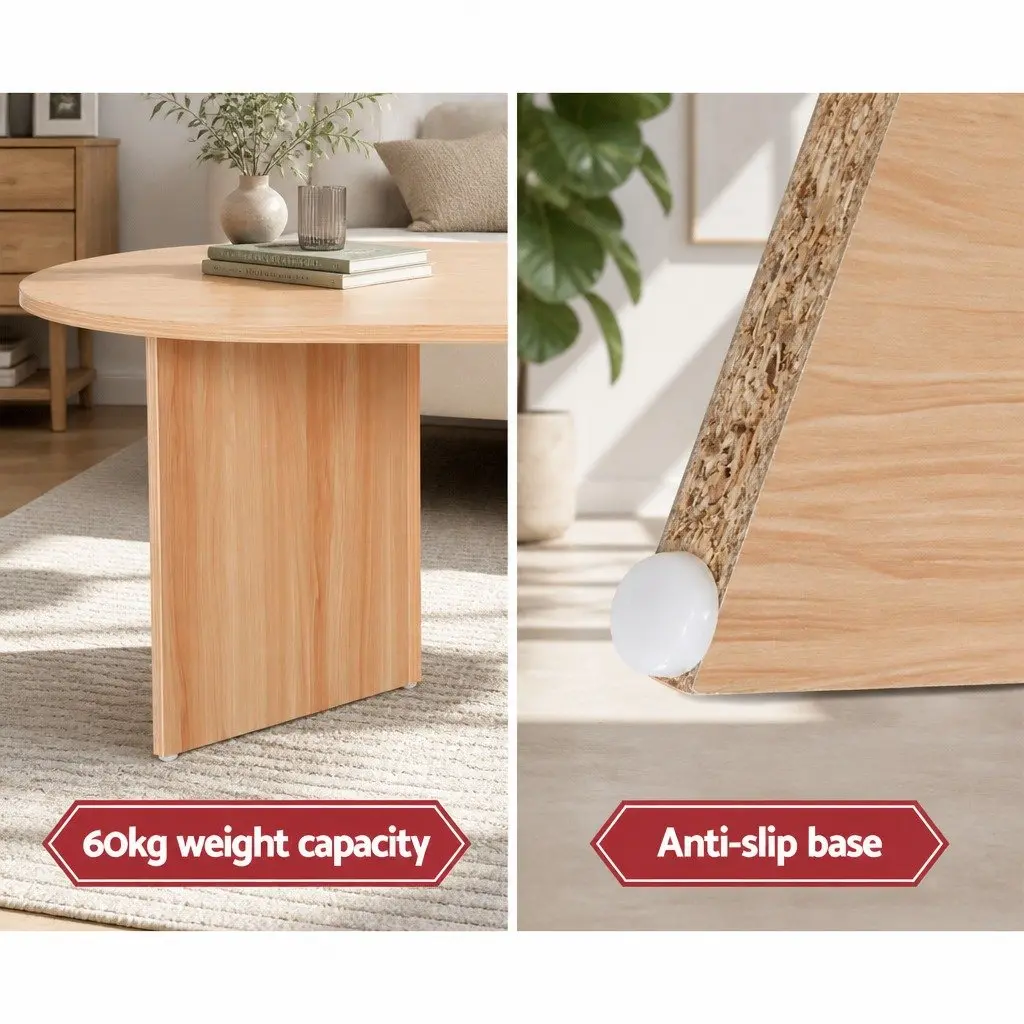 Oval Coffee Table 110cm Living Room Furniture Natural Pine Scandi Style