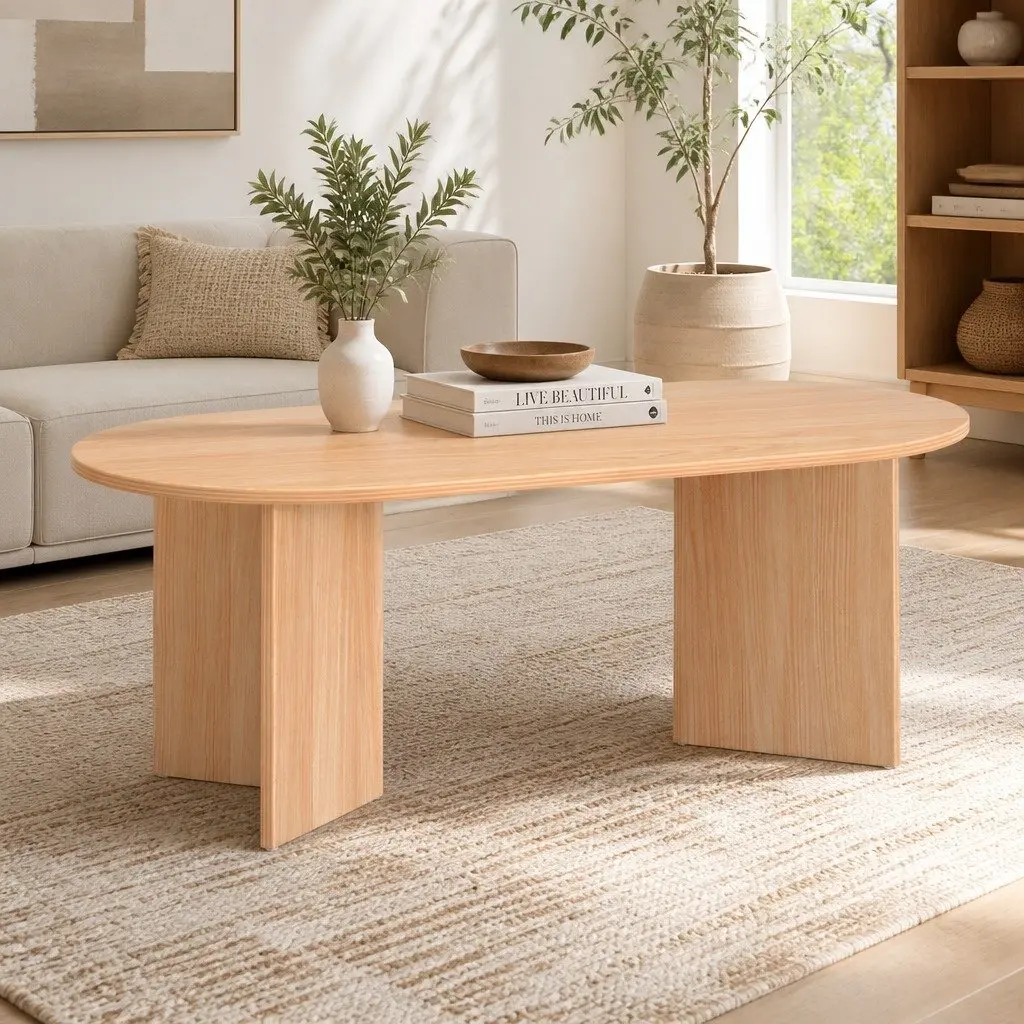 Oval Coffee Table 110cm Living Room Furniture Natural Pine Scandi Style