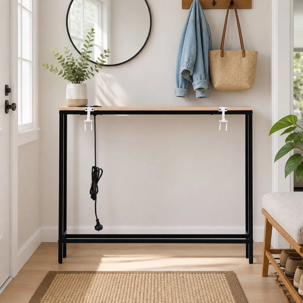 Console Table Entryway Hallway 100cm Wood Top with Charging Station