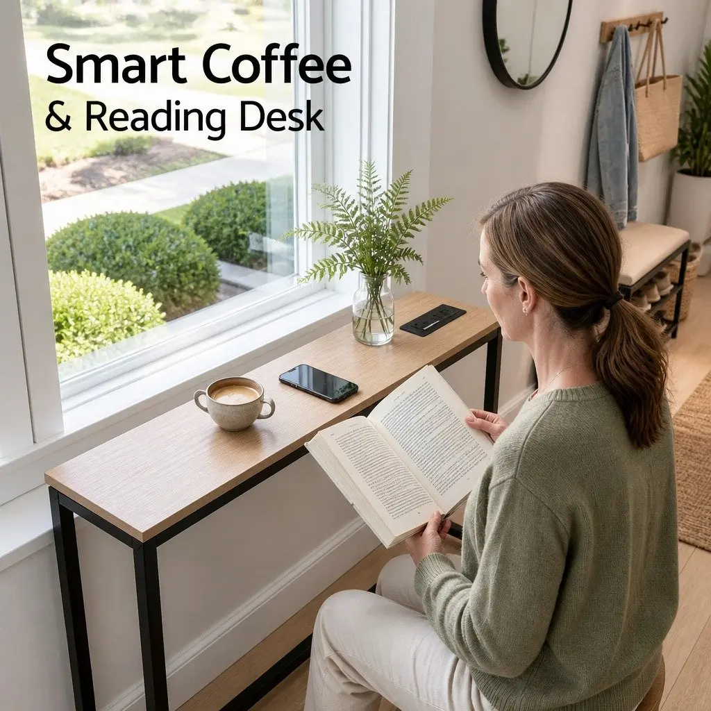 Console Table Entryway Hallway 100cm Wood Top with Charging Station