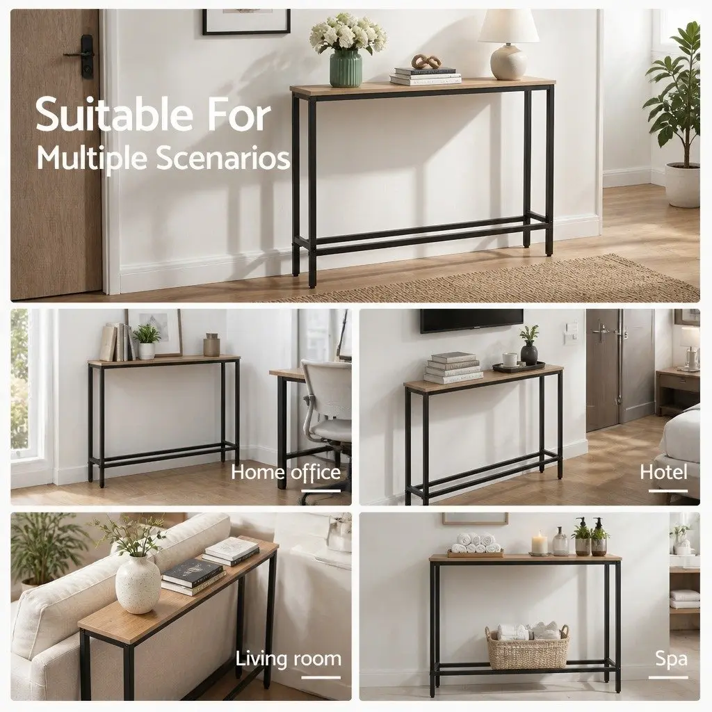 Console Table Entryway Hallway 100cm Wood Top with Charging Station
