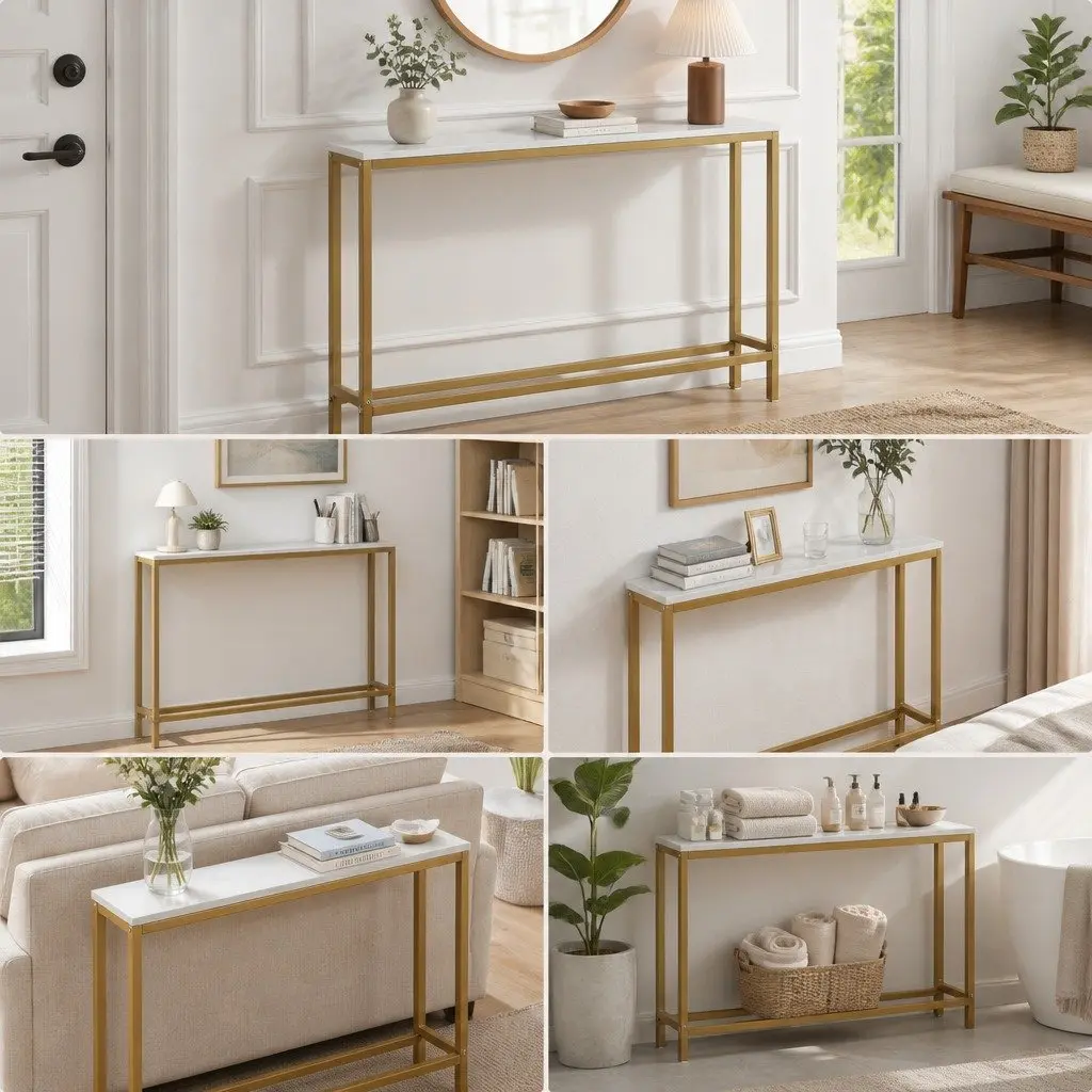 Console Table Narrow Entryway Hallway Display Desk with Built-in Charging