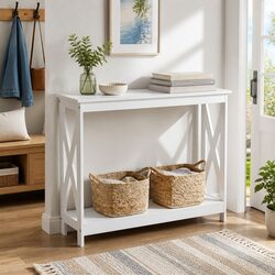 2-Tier Console Table - 100cm White with X-Frame Support