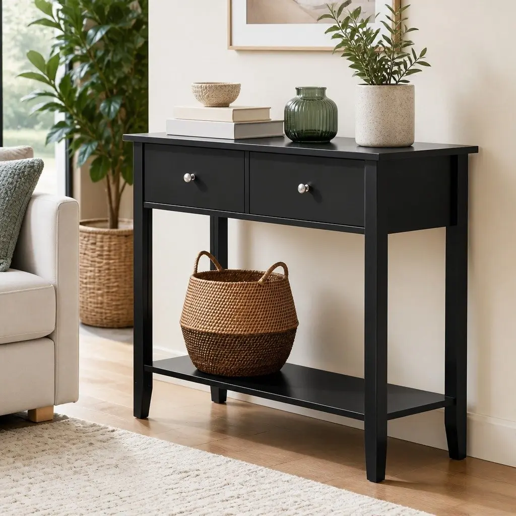Black Console Table with Open Shelf