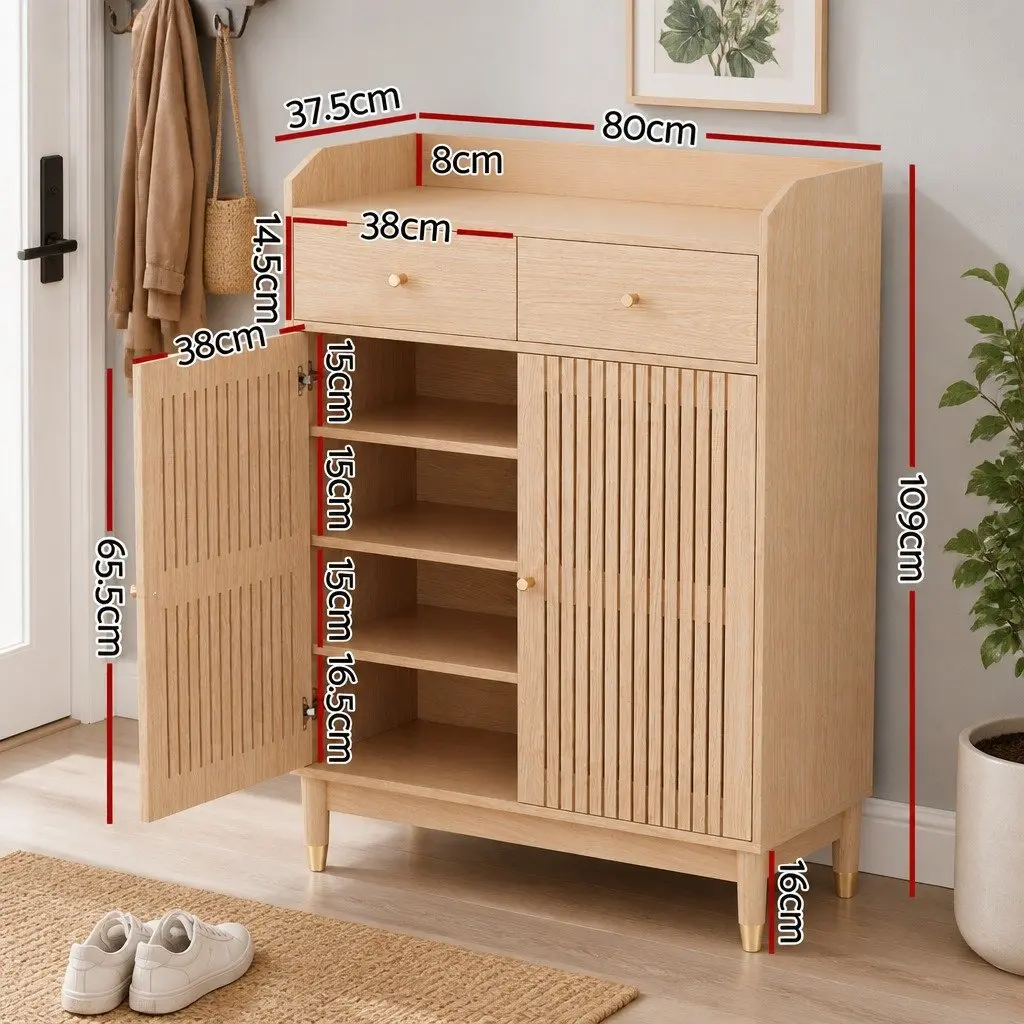 Shoe Rack Cabinet Living Room 4-Tier Storage Organiser 16 Pairs Adjustable Shelves Drawers