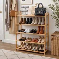 Dimensions: 68cm W x 23cm D x 88cm H Bamboo Shoe Rack