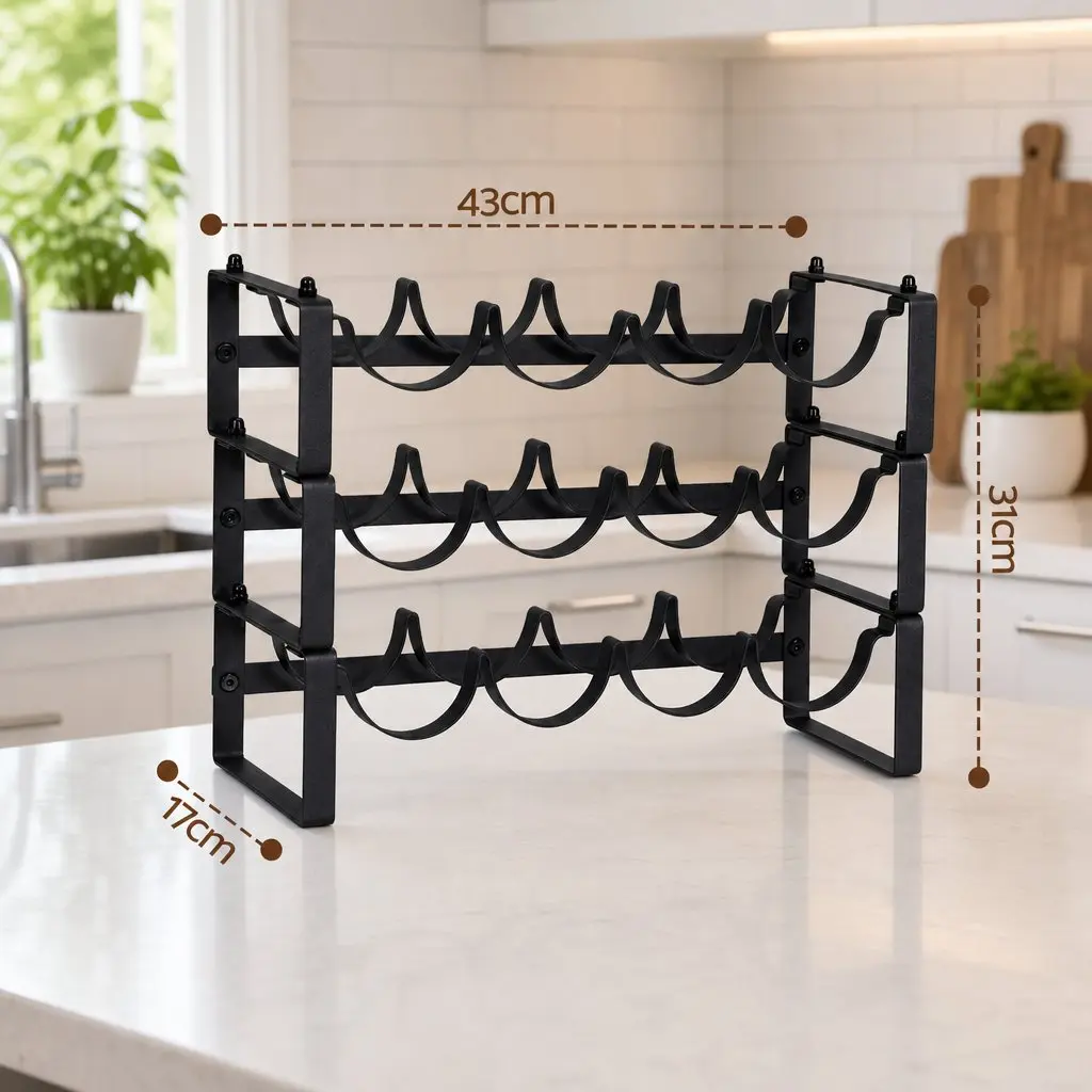 3-Tier Metal Wine Rack for 12 Bottles