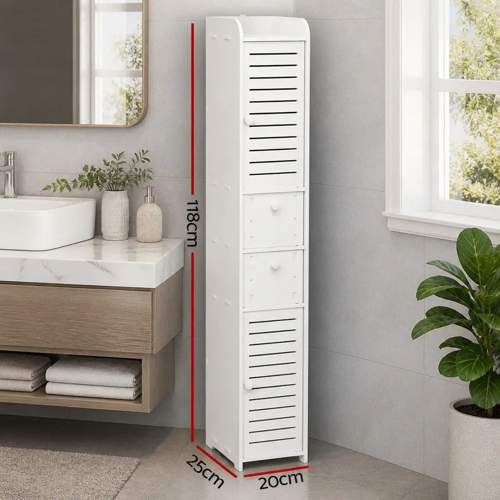 Bathroom Storage Cabinet Corner White Slim 20cm W x 25cm D x 118cm H