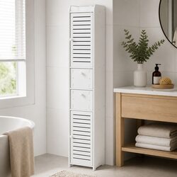 Bathroom Storage Cabinet Tallboy Cupboard White Laundry Organiser 2 Drawers
