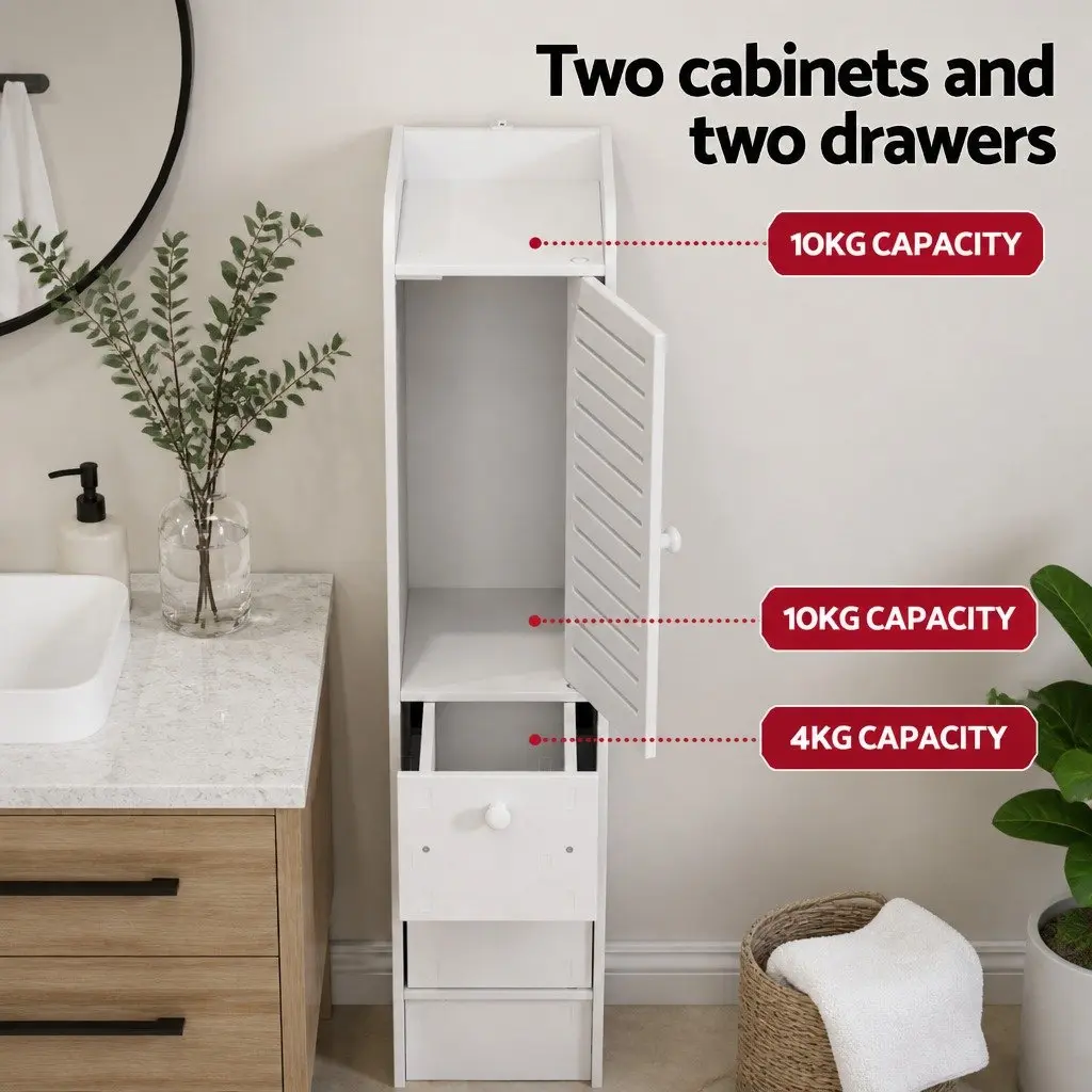 Bathroom Storage Cabinet for Laundry or Toilet 2X White Tallboy Cupboard with Drawers