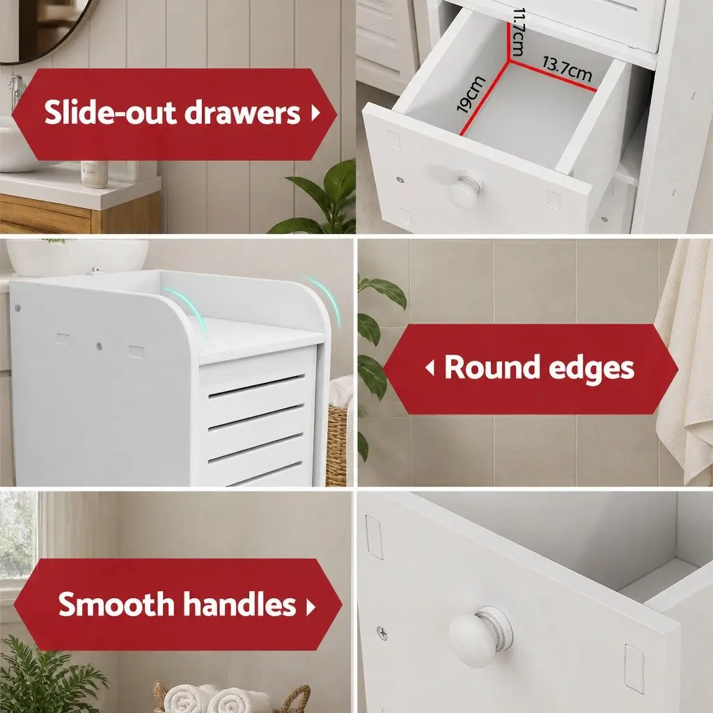 Bathroom Storage Cabinet for Laundry or Toilet 2X White Tallboy Cupboard with Drawers