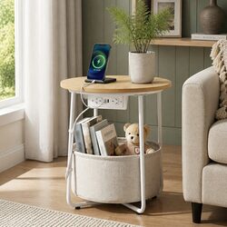 Round Coffee Table: 45cm Dimensions with Charging Features