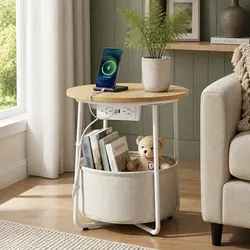 Round Coffee Table: 45cm Dimensions with Charging Features