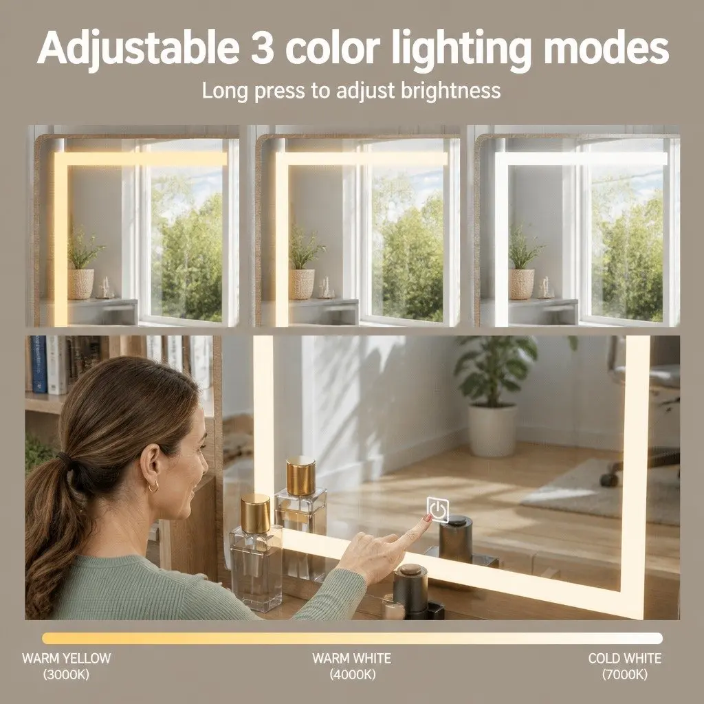 Dressing Table Set for Bedroom with LED Mirror and Stool Black Wood