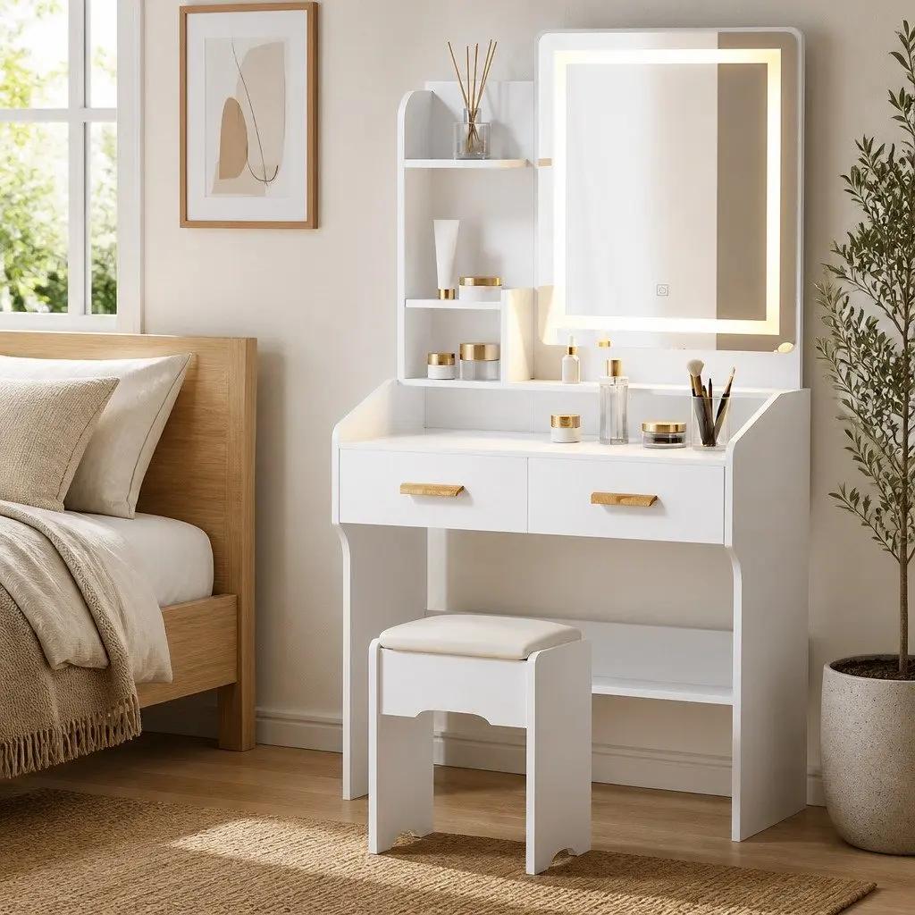 Hollywood-Style White Vanity Set