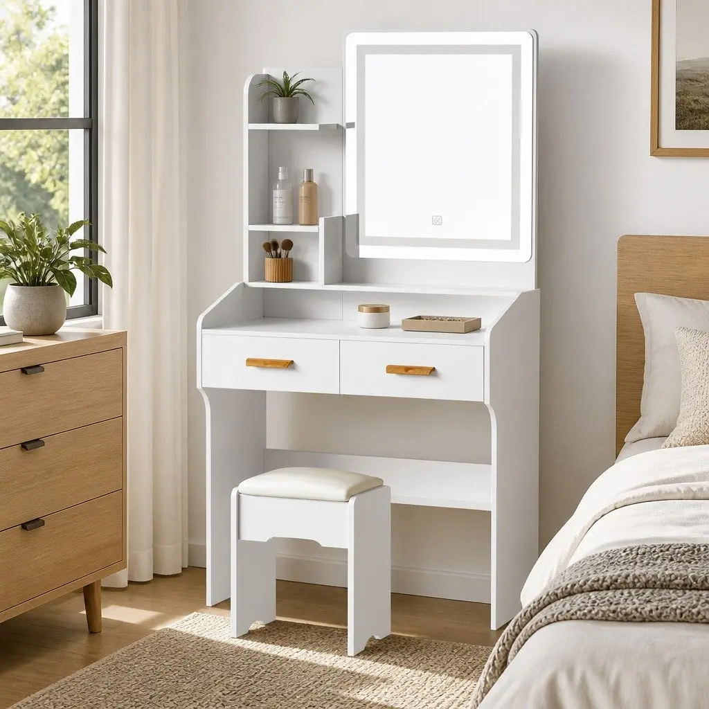 Hollywood-Style White Vanity Set