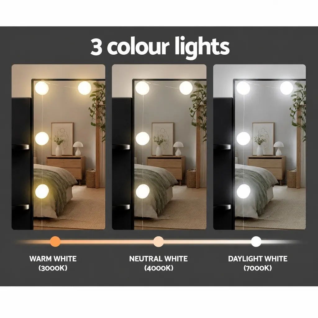 Dressing Table Set Bedroom Makeup Vanity with Stool LED Bulbs Hollywood Mirror Black