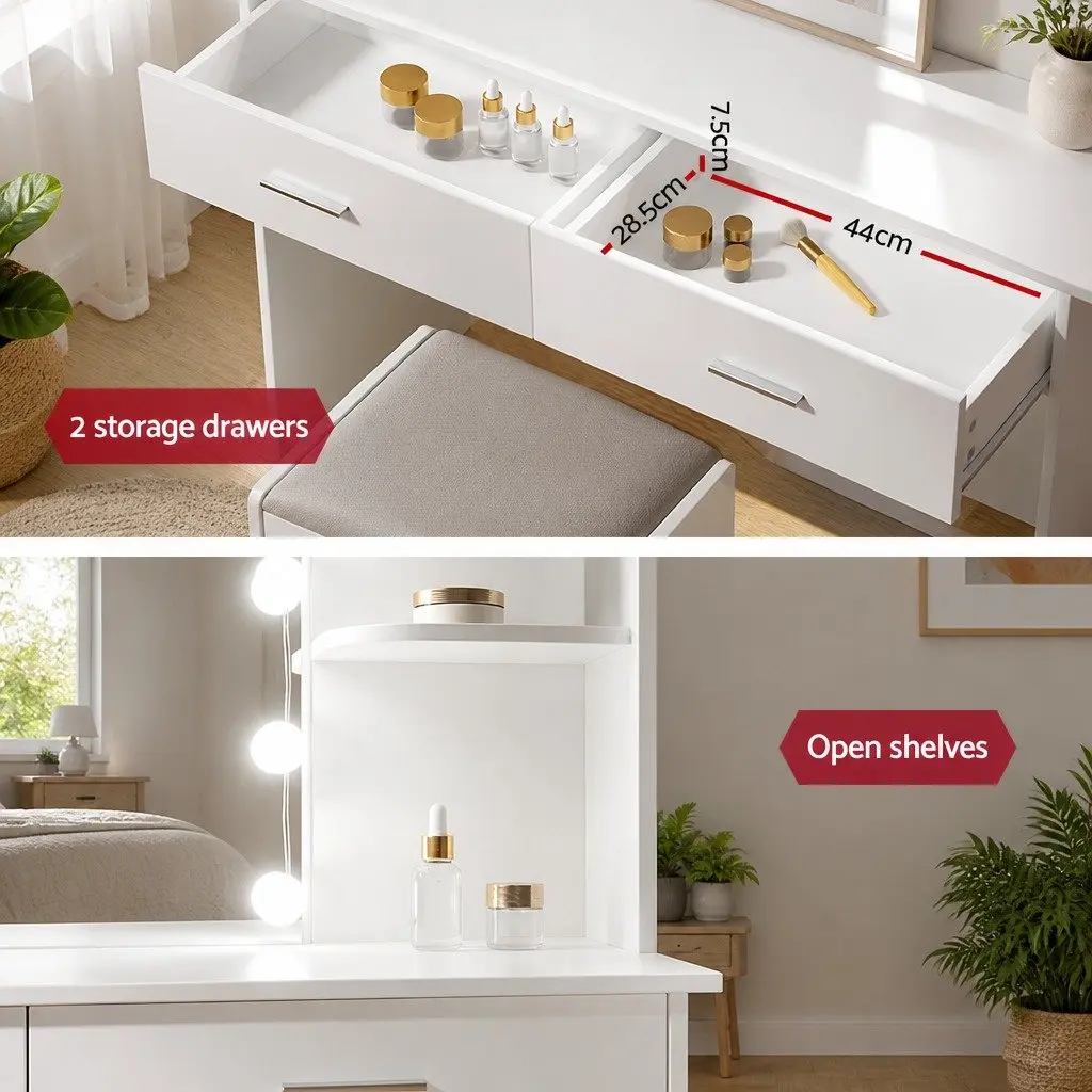 LED Makeup Mirror Dressing Table with Stool and Storage