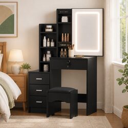 Specifications of a Black Dressing Table with Stool