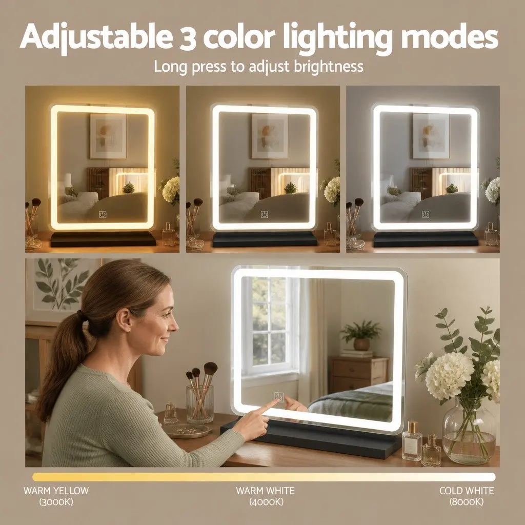 Dressing Table Vanity Desk for Bedroom with LED Lights and Stool Black 80cm x 36cm x 131cm